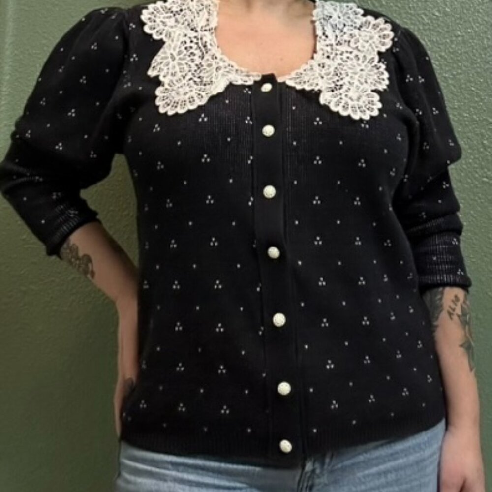 Vintage Cardigan with Crochet Lace Collar